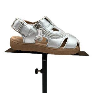 BILLY Baby‎ Girls Slip-on Sandal Size 6 Silver-Tan Fisherman Full-Zip Closure